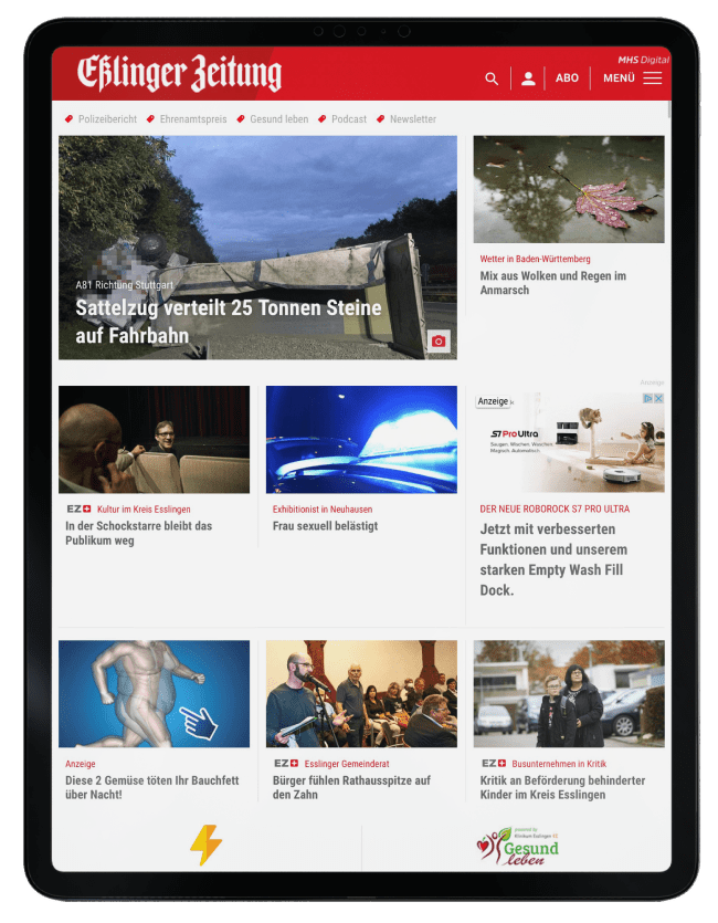 Mockup Tablet mit Artikel der Esslinger Zeitung
