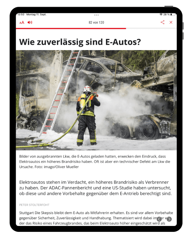 Mockup Tablet mit Artikel der Esslinger Zeitung