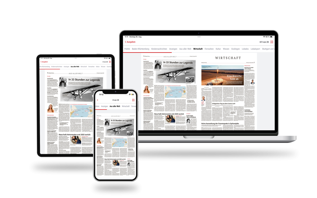 Laptop, Tablet und Smartphone mit E-Paper der Esslinger Zeitung